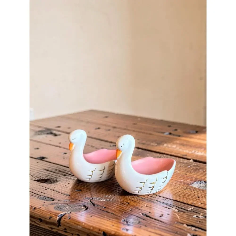 Ceramic Swan Soap Dish Set | White Pink Gold Bathroom Vanity Tray